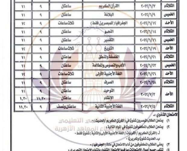 جدول امتحانات الثانوية الازهرية 2024 معتمد من بوابة الازهر جميع الشعب