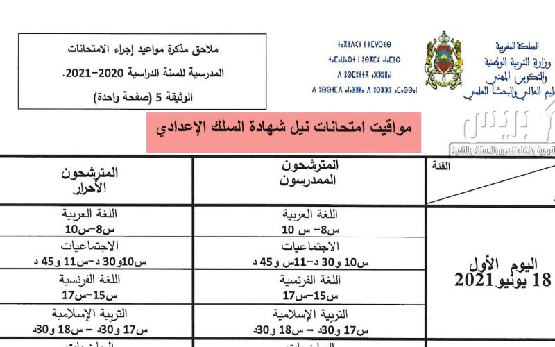موعد الامتحان الجهوي 2024 الثالثة إعدادي الدورة التانية بالمغرب
