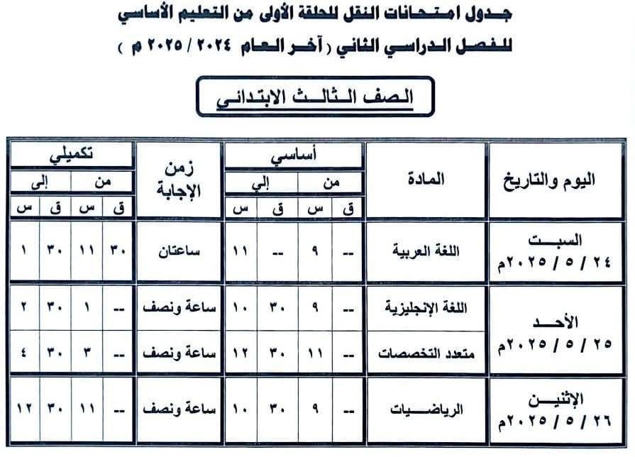 تعليم شمال سيناء تعلن جداول امتحانات نهاية العام لصفوف النقل