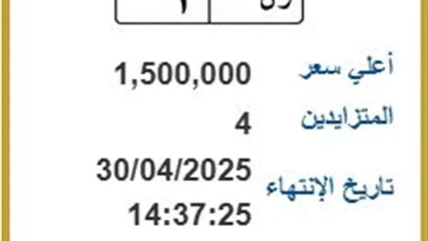 رن 1.. تفاصيل لوحة مرور مميزة بسعر 1،5 مليون جنيه