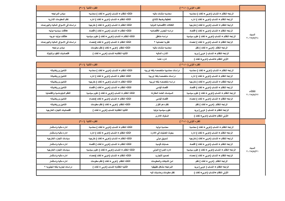 جداول امتحانات الفصل الدراسي الثاني 2025 لـ طلاب تجارة حلوان
