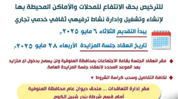 حق انتفاع 25 عامًا.. المنوفية تطرح ممشى كورنيش شبين الكوم الجديد للاستثمار