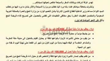 شركات السياحة: غرامة 100 ألف ريال لمن يُصدر تأشيرة زيارة بغرض أداء الحج دون تصريح| مستند