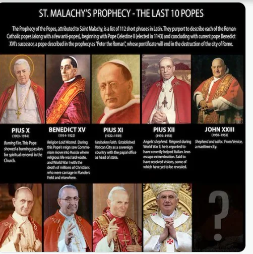 نبوءة القديس ملاخي تُقلق الفاتيكان قبل المجمع البابوي.. روما ستُدمَّر وخليفة فرنسيس سيكون مصيريًا نبوءة القديس ملاخي تُقلق الفاتيكان قبل المجمع البابوي.. روما ستُدمَّر وخليفة فرنسيس سيكون مصيريًا